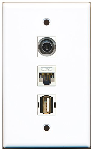 RiteAV - 1 Port USB A-A 1 3.5mm 1 Cat5e Ethernet White Wall Plate