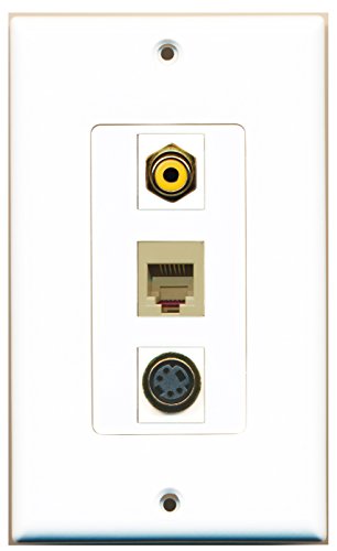 RiteAV - 1 Port RCA Yellow and 1 Port Phone RJ11 RJ12 Beige and 1 Port S-Video Decorative Wall Plate Decorative