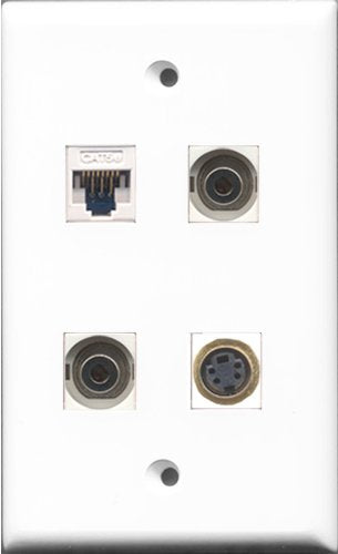 RiteAV - 1 Port S-Video 2 Port 3.5mm and 1 Port Cat5e Ethernet White Wall Plate