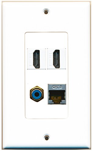 RiteAV - 2 Port HDMI 1 Port RCA Blue 1 Port Shielded Cat6 Ethernet Wall Plate Decorative