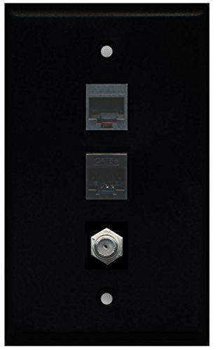 RiteAV - 1 Port Coax Cable TV- F-Type 1 Phone RJ11 RJ12 1 Cat5e Ethernet Wall Plate - Black
