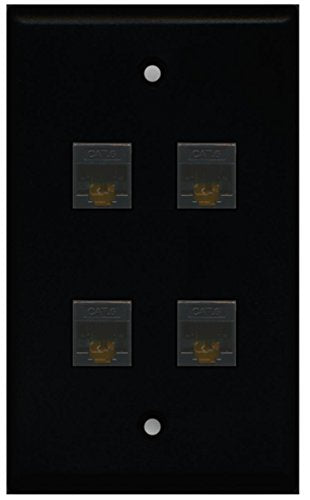 RiteAV - 4 Port Cat6 Ethernet Wall Plate - Black
