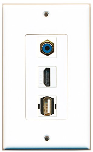 RiteAV - 1 Port HDMI and 1 Port RCA Blue and 1 Port USB A-A Decorative Wall Plate