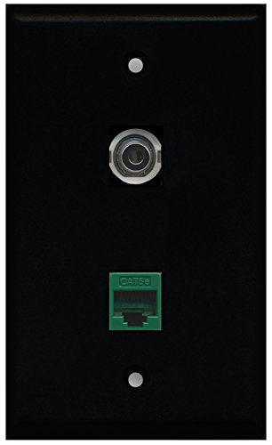 RiteAV - Black 1 Port 3.5mm 1 Port Cat5e Ethernet Green Wall Plate