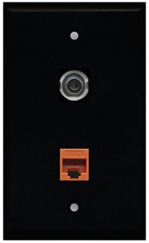 RiteAV - Black 1 Port 3.5mm 1 Port Cat6 Ethernet Orange Wall Plate