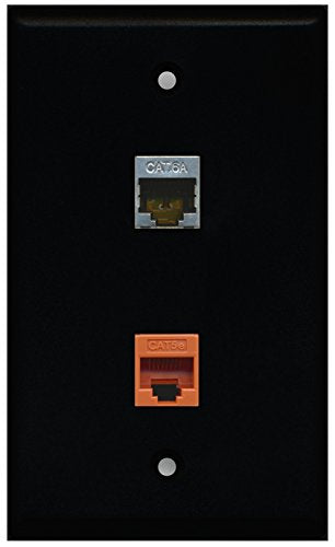 RiteAV - Black 1 Port Cat5e Ethernet Orange 1 Port Cat6a Wall Plate