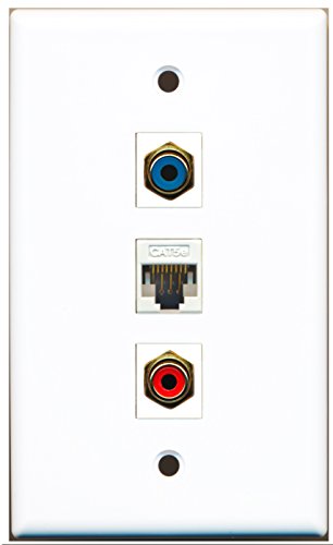 RiteAV - 1 Port RCA Red 1 RCA Blue 1 Cat5e Ethernet White Wall Plate