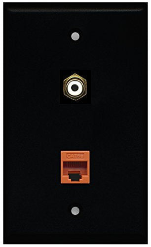 RiteAV - Black 1 Port RCA White 1 Port Cat5e Ethernet Orange Wall Plate