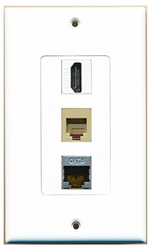RiteAV - 1 Port HDMI and 1 Port Phone RJ11 RJ12 Beige and 1 Port Shielded Cat6 Ethernet Decorative Wall Plate Decorative