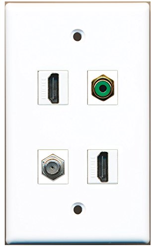 RiteAV - 2 Port HDMI 1 Port RCA Green 1 Port Coax Cable TV- F-Type Wall Plate