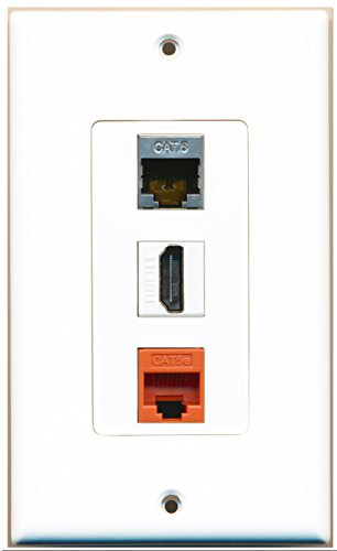 RiteAV - 1 Port HDMI 1 Shielded Cat6 Ethernet 1 Cat5e Ethernet Orange Wall Plate Decorative