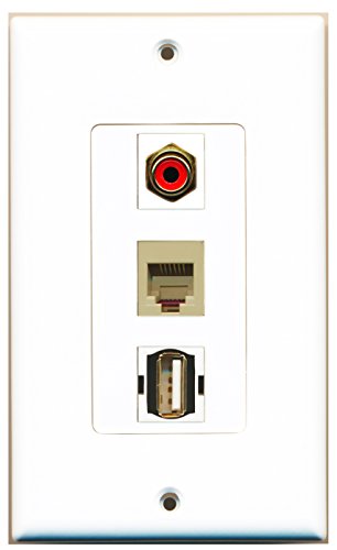 RiteAV - 1 Port RCA Red and 1 Port USB A-A and 1 Port Phone RJ11 RJ12 Beige Decorative Wall Plate Decorative