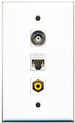 RiteAV - 1 Port RCA Yellow 1 BNC 1 Cat5e Ethernet White Wall Plate