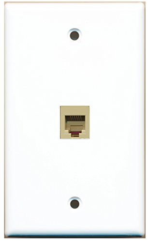 RiteAV - 1 Port Phone RJ11 RJ12 Beige Wall Plate White - Bracket Included