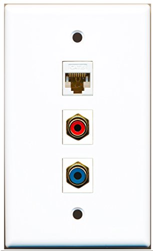 RiteAV - 1 Port RCA Red and 1 Port RCA Blue and 1 Port Cat6 Ethernet White Wall Plate