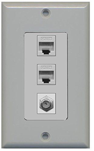 RiteAV - 1 Port Coax Cable TV- F-Type 2 Port Cat5e Ethernet Decorative Wall Plate - Gray