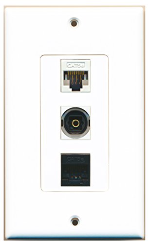 RiteAV - 1 Port Toslink and 1 Port Cat5e Ethernet White and 1 Port Cat5e Ethernet Black Decorative Wall Plate Decorative