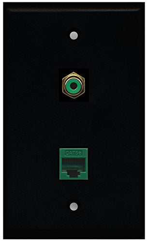 RiteAV - Black 1 Port RCA Green 1 Port Cat5e Ethernet Green Wall Plate