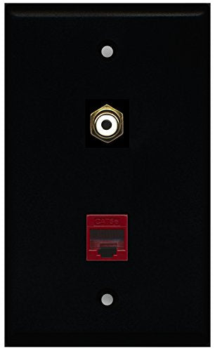 RiteAV - Black 1 Port RCA White 1 Port Cat5e Ethernet Red Wall Plate