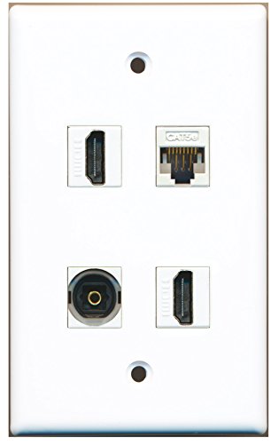 RiteAV - 2 Port HDMI 1 Port Toslink 1 Port Cat5e Ethernet White Wall Plate
