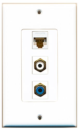 RiteAV - 1 Port RCA White and 1 Port RCA Blue and 1 Port Cat6 Ethernet White Decorative Wall Plate Decorative