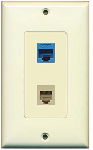 RiteAV - 1 Port Phone Beige 1 Port Cat6 Ethernet Blue Decorative Wall Plate - Light Almond