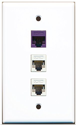 RiteAV - 2 Port Cat5e Ethernet White 1 Cat5e Ethernet Purple Wall Plate