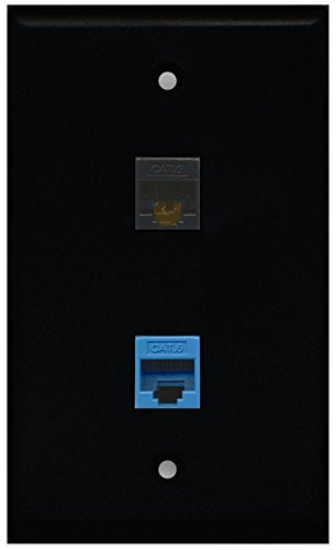 RiteAV - Black 1 Port Cat6 Ethernet Black 1 Port Cat6 Ethernet Blue Wall Plate