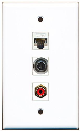 RiteAV - 1 Port RCA Red and 1 Port 3.5mm and 1 Port Cat5e Ethernet White Wall Plate