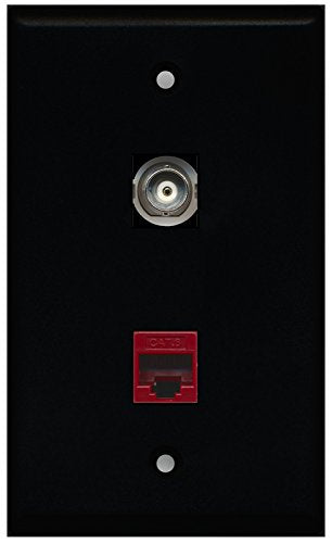 RiteAV - Black 1 Port BNC 1 Port Cat6 Ethernet Red Wall Plate