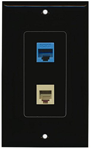 RiteAV - 1 Port Phone Beige 1 Port Cat6 Ethernet Blue Decorative Wall Plate - Black