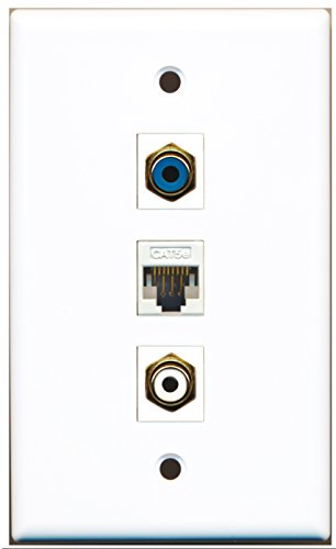 RiteAV - 1 Port RCA White and 1 Port RCA Blue and 1 Port Cat5e Ethernet White Wall Plate