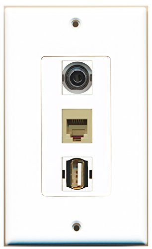 RiteAV - 1 Port USB A-A and 1 Port Phone RJ11 RJ12 Beige and 1 Port 3.5mm Decorative Wall Plate Decorative