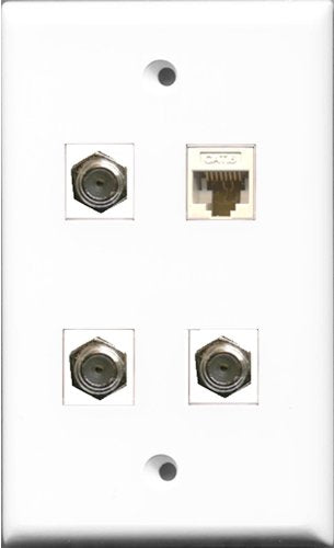 RiteAV - 3 Port Coax Cable TV- F-Type and 1 Port Cat6 Ethernet White Wall Plate