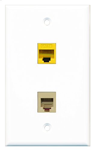 RiteAV - 1 Port Phone RJ11 RJ12 Beige 1 Port Cat5e Yellow Wall Plate - Bracket Included