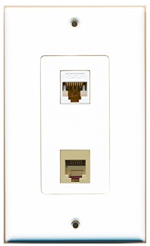 RiteAV - 1 Port Phone RJ11 RJ12 Beige 1 Port Cat6 White Decorative Type Wall Plate - Bracket Included