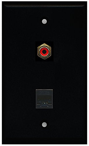 RiteAV - Black 1 Port RCA Red 1 Port Cat5e Ethernet Black Wall Plate