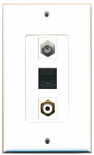 RiteAV - 1 Port RCA White and 1 Port Coax Cable TV- F-Type and 1 Port Cat5e Ethernet Black Wall Plate Decorative