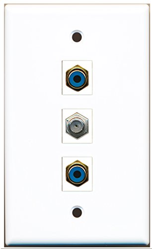 RiteAV - 2 Port RCA Blue and 1 Port Coax Cable TV- F-Type Wall Plate