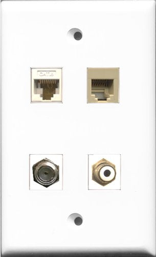 RiteAV 1 Port RCA White and 1 Port Coax Cable TV- F-Type and 1 Port Phone RJ11 RJ12 Beige and 1 Port Cat6 Ethernet White Wall Plate