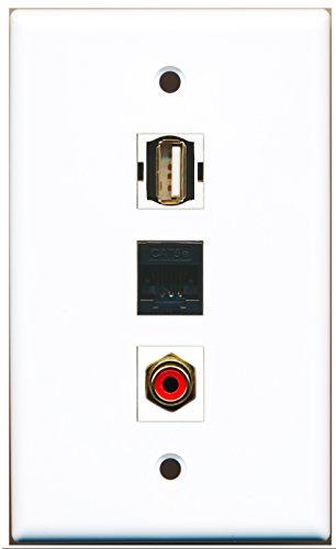 RiteAV - 1 Port RCA Red and 1 Port USB A-A and 1 Port Cat5e Ethernet Black Wall Plate