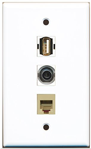 RiteAV - 1 Port USB A-A and 1 Port Phone RJ11 RJ12 Beige and 1 Port 3.5mm Wall Plate