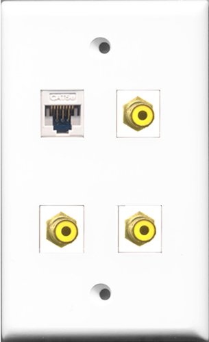 RiteAV - 3 Port RCA Yellow and 1 Port Cat5e Ethernet White Wall Plate