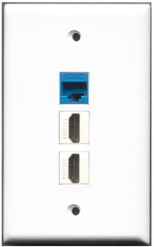 RiteAV - 2 Port HDMI 1 Cat5e Ethernet Blue Wall Plate
