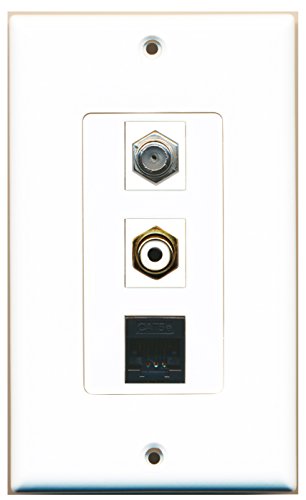 RiteAV - 1 Port RCA White and 1 Port Coax Cable TV- F-Type and 1 Port Cat5e Ethernet Black Decorative Wall Plate Decorative