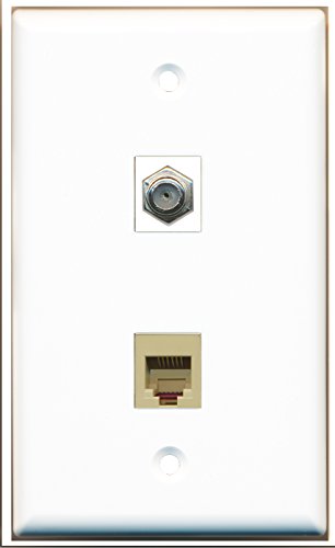 RiteAV - 1 Port Coax 1 Port Phone RJ11 RJ12 Beige Wall Plate - Bracket Included