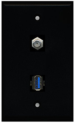 RiteAV - Black 1 Port Coax Cable TV- F-Type 1 Port USB 3.0 Wall Plate