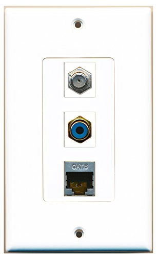 RiteAV - 1 Port RCA Blue and 1 Port Coax Cable TV- F-Type and 1 Port Shielded Cat6 Ethernet Decorative Wall Plate Decorative
