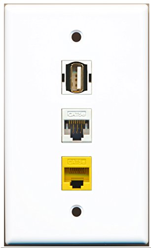 RiteAV - 1 Port USB A-A 1 Cat5e Ethernet White 1 Cat5e Ethernet Yellow Wall Plate