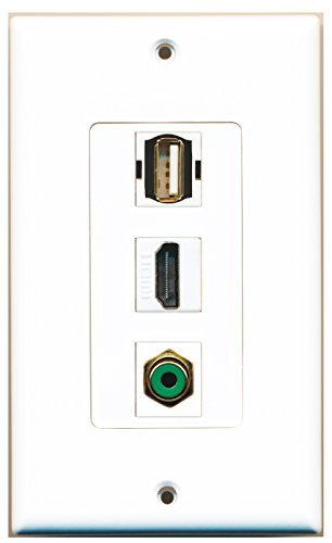 RiteAV - 1 Port HDMI 1 RCA Green 1 USB A-A Wall Plate Decorative